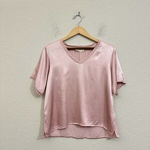 NATION LTD Bennie Oversized Tee Womens Sz S Blush Pink Satin Short Sleeve NWOT